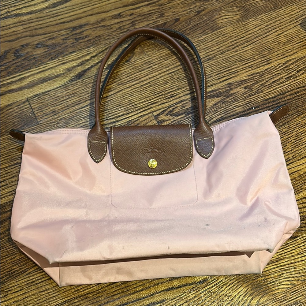 Longchamp Pink and Brown Le Pliage Tote